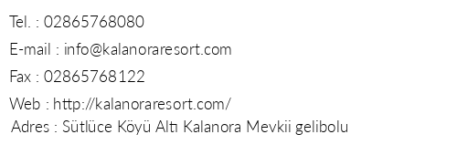 Kalanora Resort Hotel telefon numaralar, faks, e-mail, posta adresi ve iletiim bilgileri